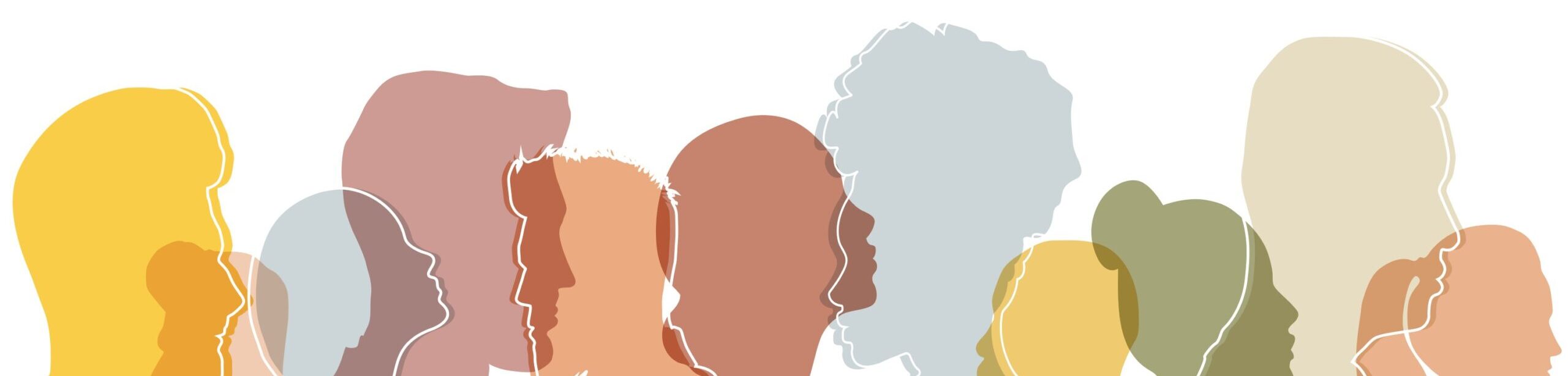 Abstrakte Darstellung mehrerer menschlicher Profile in verschiedenen Farben – symbolisiert Vielfalt, Ethik und ein ganzheitliches Menschenbild.