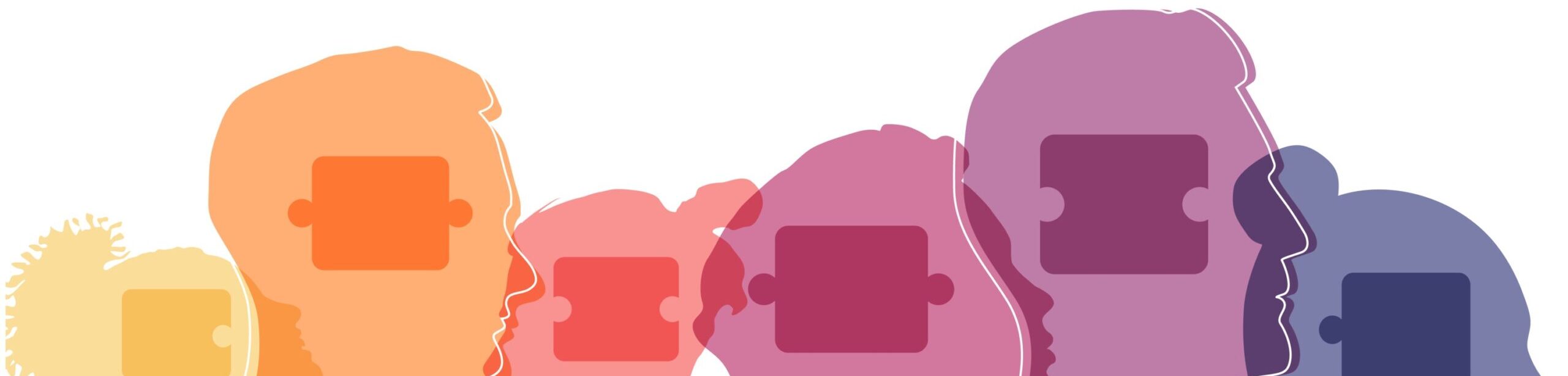 Illustration von Köpfen mit Puzzleteilen im Gehirn – Symbol für individuelle Denk- und Lernstrukturen