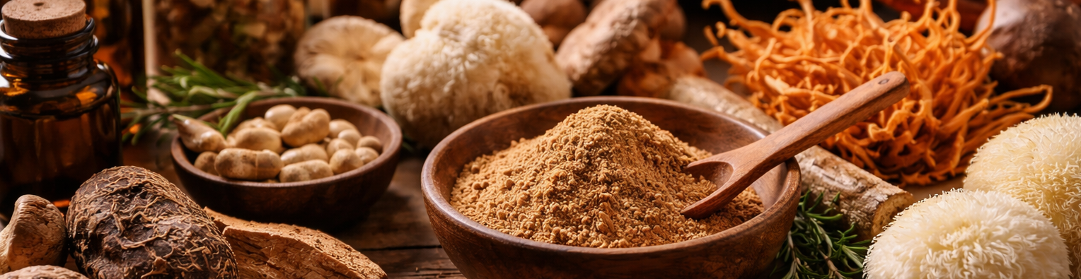 Vitalpilze Seminar – verschiedene Heilpilze und Pulver für Mykotherapie Anwendung